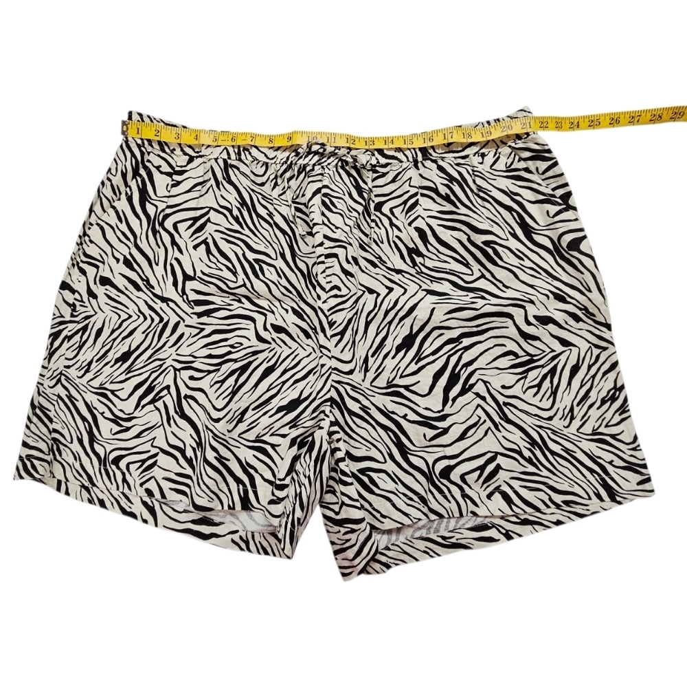 Cynthia Rowley Linen Drawstring Short In Cream And Brown Zebra Stripe Size 3X - Picture 7 of 9